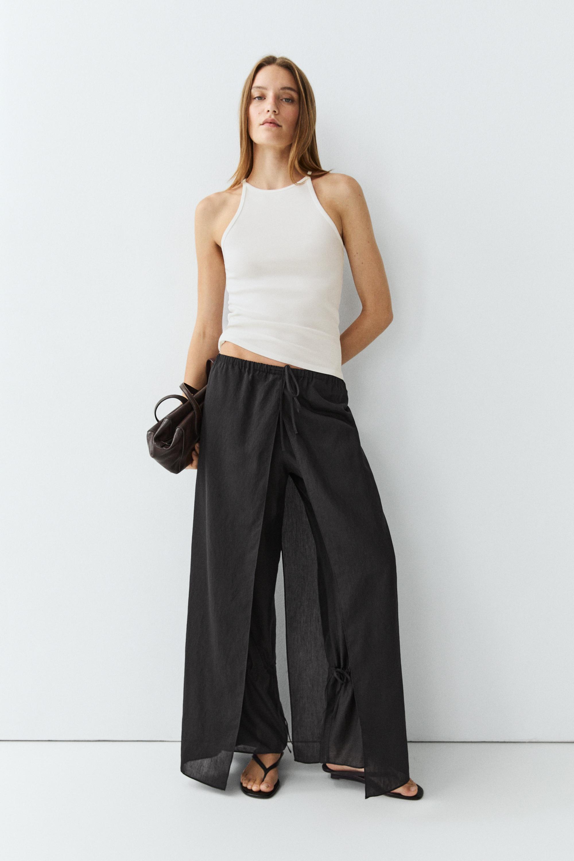 Double-layer pants with tie detail
